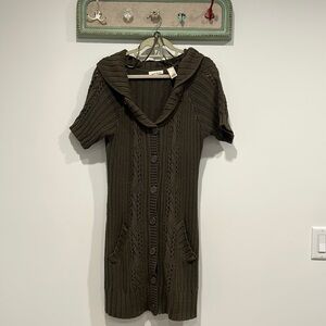 DKNY Jeans short sleeve midi cardigan knit sweater green medium button front